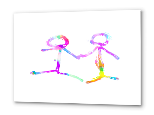 happy couple holding hands in pink purple yellow blue green Metal prints by Timmy333