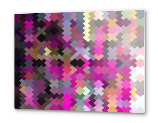 geometric square pixel pattern abstract in purple pink yellow Metal prints by Timmy333