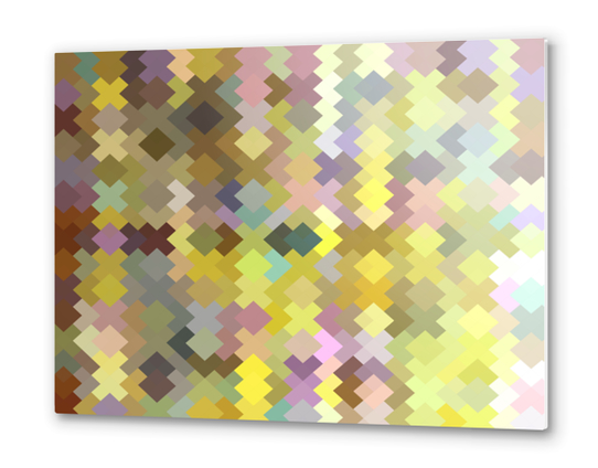 geometric square pixel pattern abstract in yellow and pink Metal prints by Timmy333