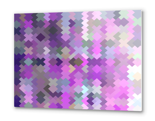 geometric square pixel pattern abstract in purple and pink Metal prints by Timmy333