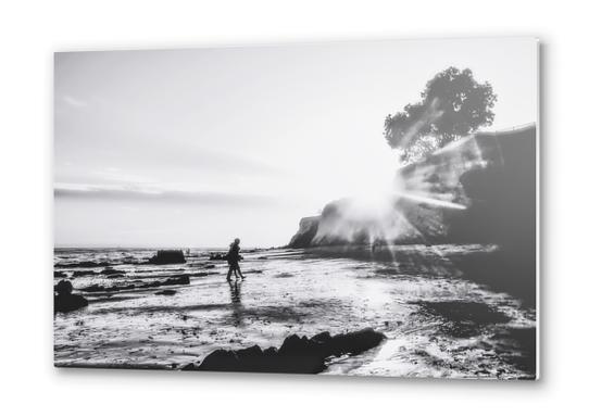 beach sunset with strong summer sunlight in black and white Metal prints by Timmy333