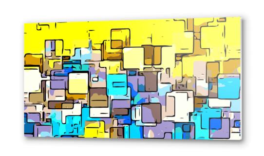 geometric graffiti square pattern abstract in yellow blue and brown Metal prints by Timmy333