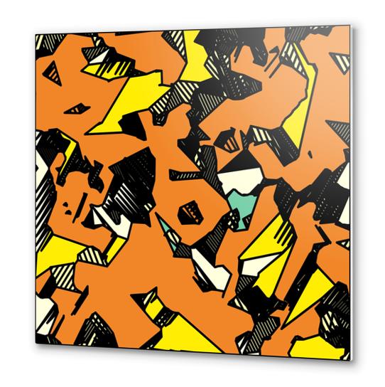 grunge geometric drawing and painting abstract in brown yellow and black Metal prints by Timmy333