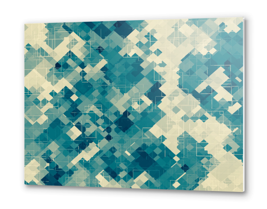 blue geometric square pixel pattern abstract background Metal prints by Timmy333