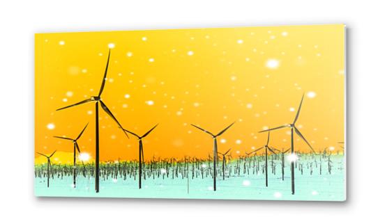 wind turbine at the desert with snow in winter Metal prints by Timmy333