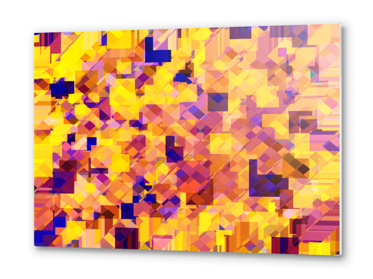 geometric square pixel pattern abstract in yellow blue brown Metal prints by Timmy333