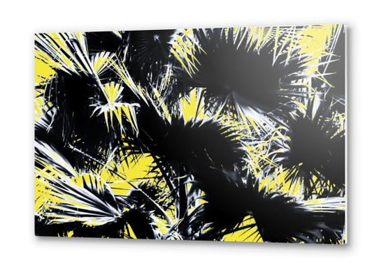 black and white palm leaves with yellow background Metal prints by Timmy333