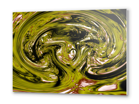 psychedelic spiral line pattern painting abstract background in green Metal prints by Timmy333