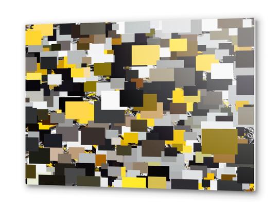 vintage psychedelic geometric square pixel pattern abstract in yellow brown and black Metal prints by Timmy333