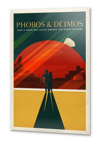 SpaceX Phobos & Deimos - Take a Space-Age Cruise Aboard the Moons of Mars - SpaceX Mars Travel Poster Metal prints by Space Travel