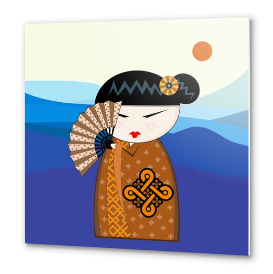 Brown kokeshi Metal prints by PIEL Design