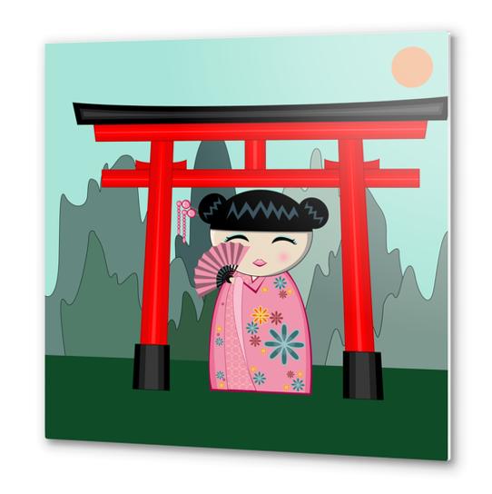 Red gate kokeshi Metal prints by PIEL Design