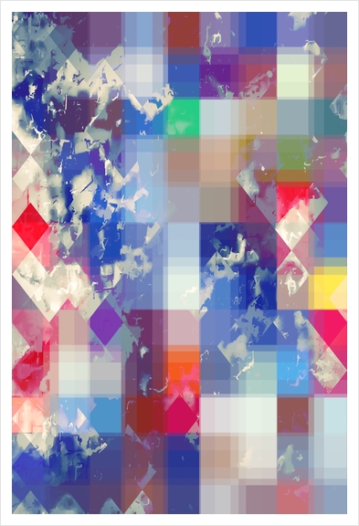 geometric pixel square pattern abstract background in blue pink red Art Print by Timmy333