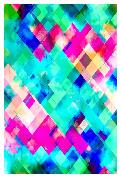 geometric square pixel pattern abstract in blue pink Art Print by Timmy333