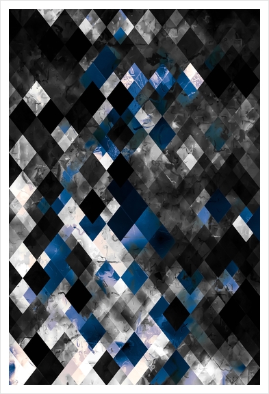 geometric square pixel pattern abstract in blue and black Art Print by Timmy333