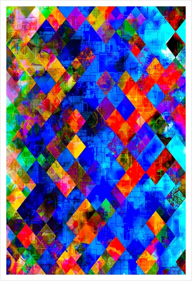 geometric pixel square pattern abstract background in blue red Art Print by Timmy333