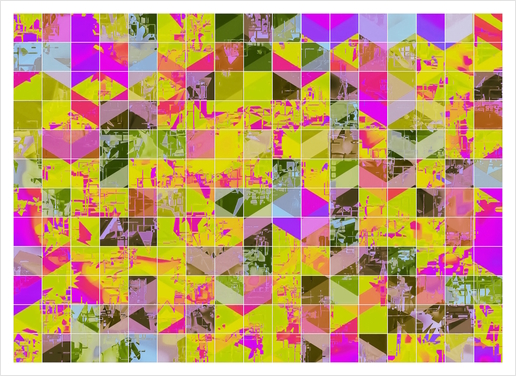 geometric square pattern abstract in yellow green pink Art Print by Timmy333