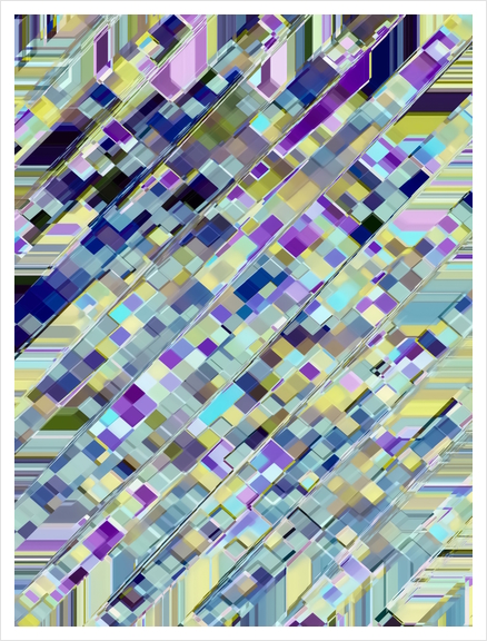 colorful geometric square pixel pattern abstract in purple blue yellow Art Print by Timmy333