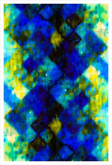 geometric square pixel pattern abstract background in blue yellow green Art Print by Timmy333