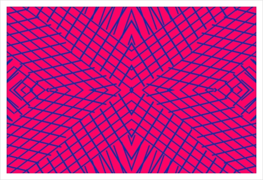 geometric symmetry line pattern abstract in pink and blue Art Print by Timmy333