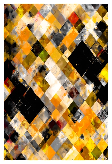 geometric pixel square pattern abstract art in orange brown yellow black Art Print by Timmy333