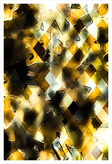 geometric pixel pattern abstract background in yellow and black Art Print by Timmy333