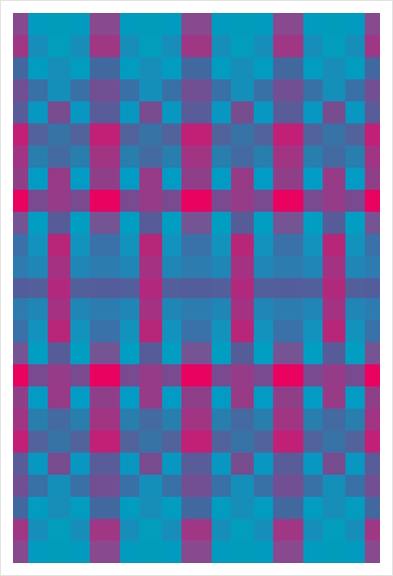 geometric symmetry art pixel square pattern abstract background in blue pink Art Print by Timmy333