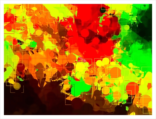 geometric circle and square pattern abstract in red orange yellow green Art Print by Timmy333