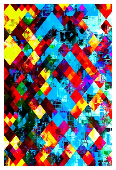 geometric pixel square pattern abstract background in blue red yellow Art Print by Timmy333