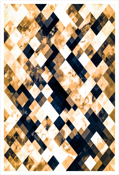 geometric pixel square pattern abstract background in brown black and white Art Print by Timmy333