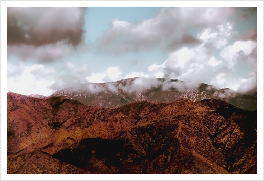 View from the hiking trail with mountain view and blue cloudy sky to Hollywood sign Los Angeles California USA Art Print by Timmy333