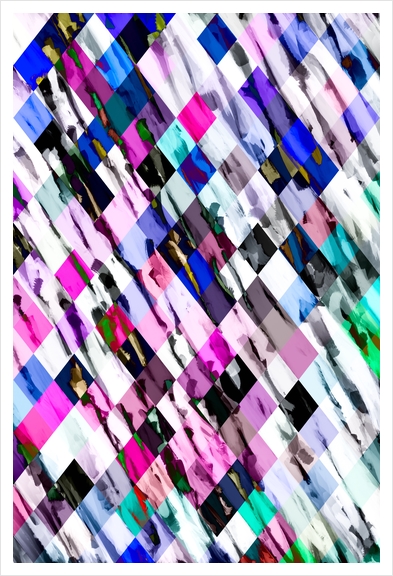 geometric pixel square pattern abstract in purple blue pink Art Print by Timmy333