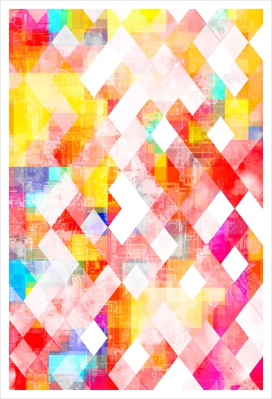 geometric pixel square pattern abstract background in red pink yellow blue Art Print by Timmy333