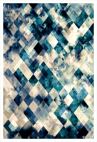 geometric pixel square pattern abstract background in blue Art Print by Timmy333