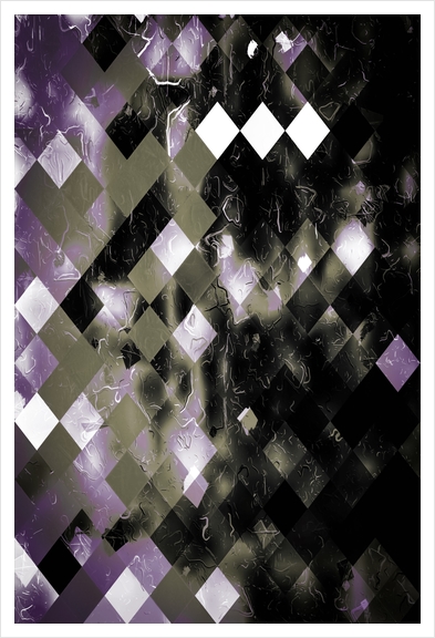 geometric pixel square pattern abstract background in purple black and white Art Print by Timmy333