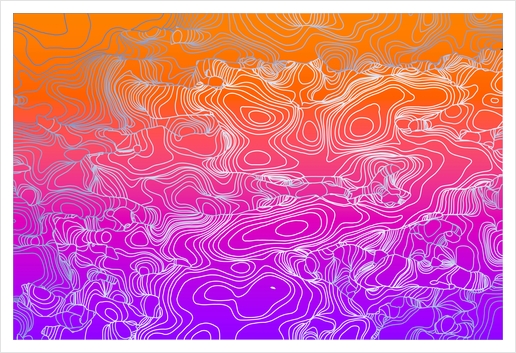 geometric fractal line abstract background in purple orange Art Print by Timmy333