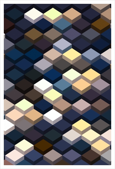 geometric square cube pattern abstract background in dark blue and brown Art Print by Timmy333