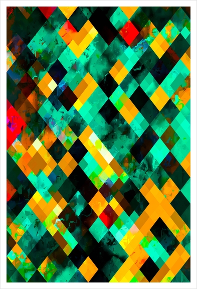 green and yellow geometric pixel square pattern abstract background Art Print by Timmy333