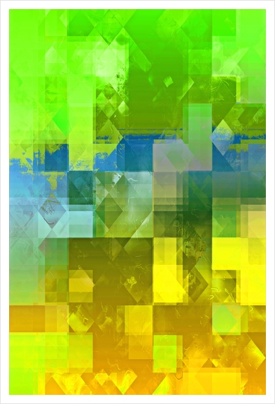 geometric pixel square pattern abstract background in green blue yellow Art Print by Timmy333