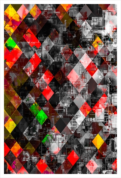 graphic design pixel geometric square pattern abstract background in red yellow green Art Print by Timmy333