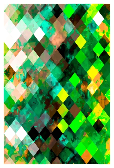 geometric pixel square pattern abstract background in green yellow Art Print by Timmy333