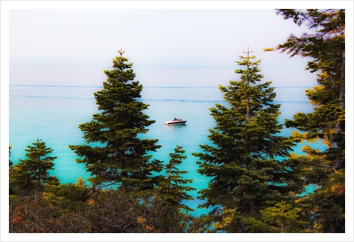 boat on the lake at Emerald bay Lake Tahoe California USA Art Print by Timmy333