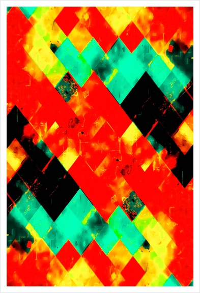 geometric square pixel pattern abstract background in red green yellow Art Print by Timmy333