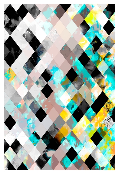 geometric pixel square pattern abstract background in blue yellow green Art Print by Timmy333