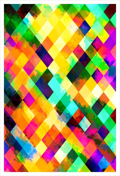 geometric square pixel pattern abstract background in yellow blue green pink orange Art Print by Timmy333