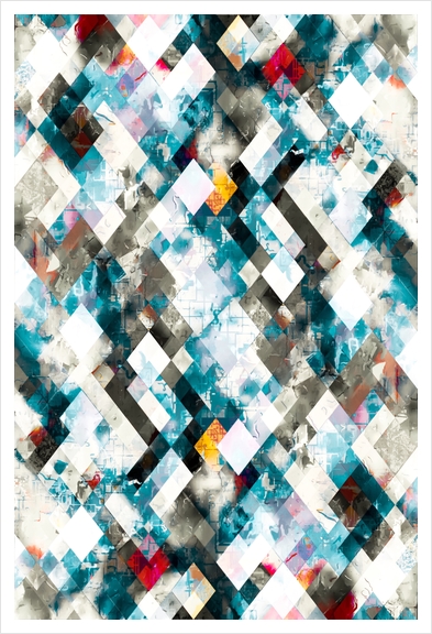 geometric pixel square pattern abstract background in blue yellow Art Print by Timmy333