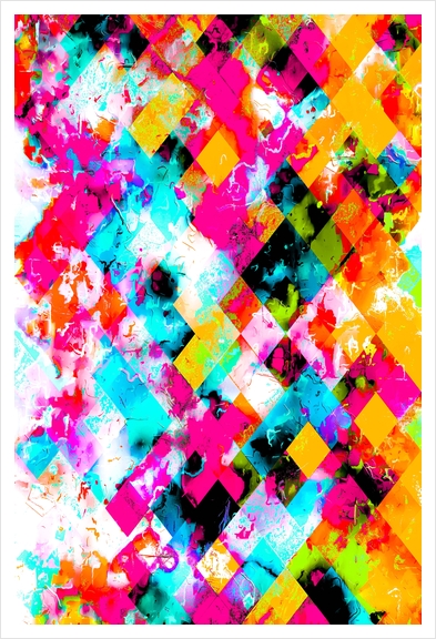 colorful geometric pixel square pattern abstract background in pink blue orange Art Print by Timmy333