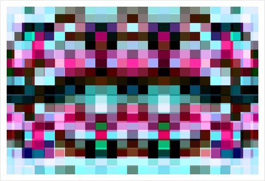 geometric symmetry pixel square pattern abstract background in pink blue Art Print by Timmy333