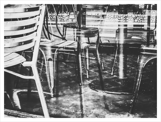 outdoor chairs in the city in black and white Art Print by Timmy333