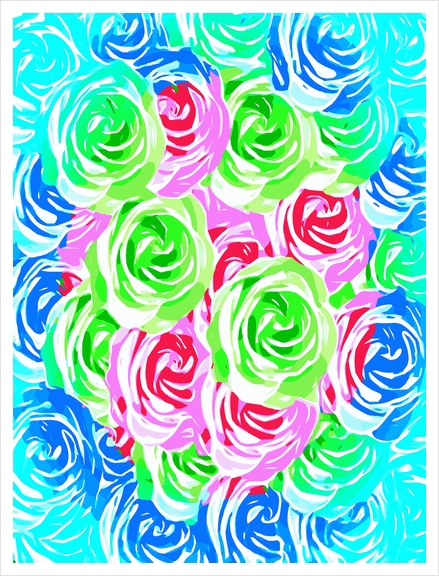 colorful rose pattern abstract in pink blue green Art Print by Timmy333